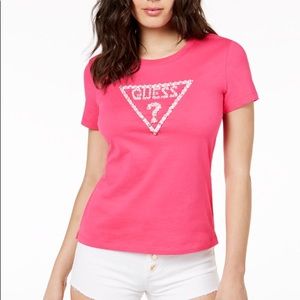 Guess Cotton Embellished Bling Logo T-Shirt